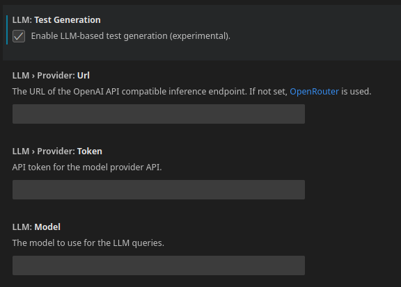 Enabling Test Generation via LLMs in Symflower&#39;s settings