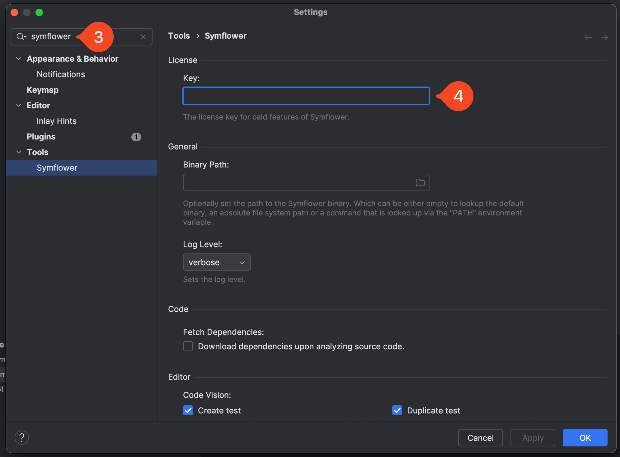 Find Symflower&#39;s settings under Tools &gt; Symflower.&quot;