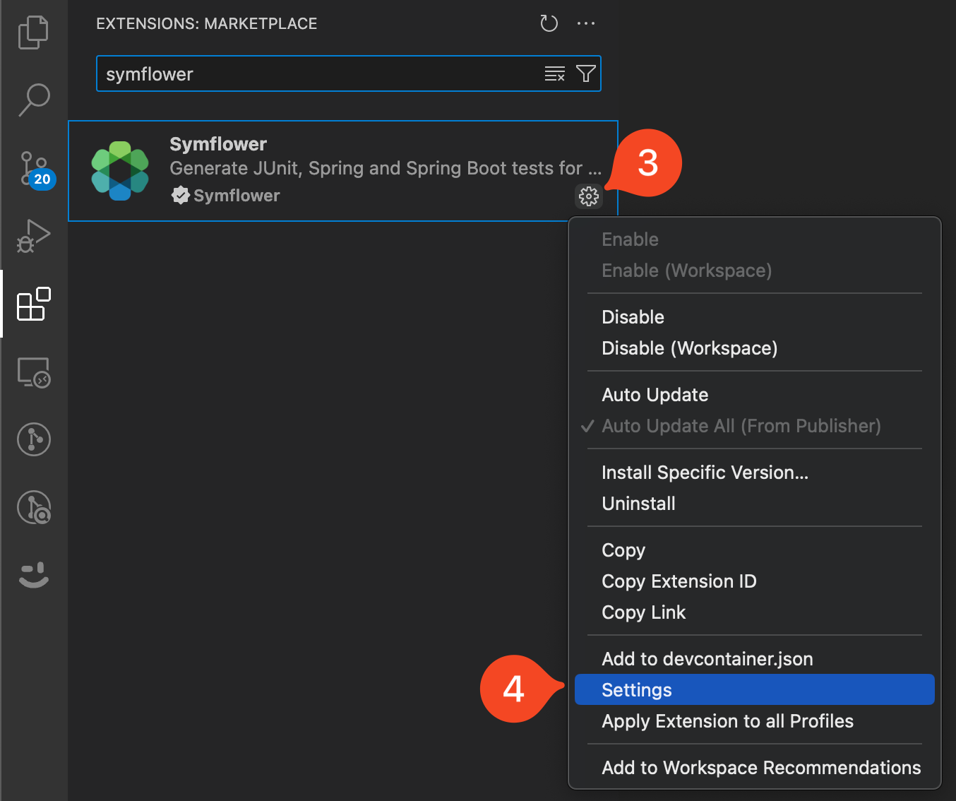 Go to Symflower&#39;s extension settings in VS Code.