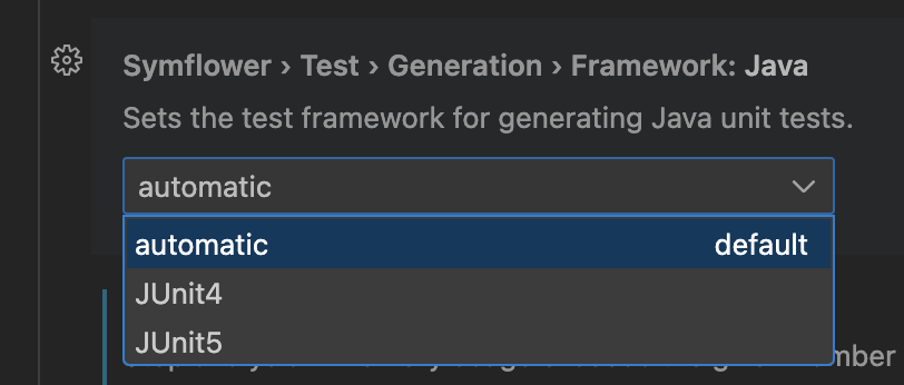 Select the testing framework you want Symflower to use.