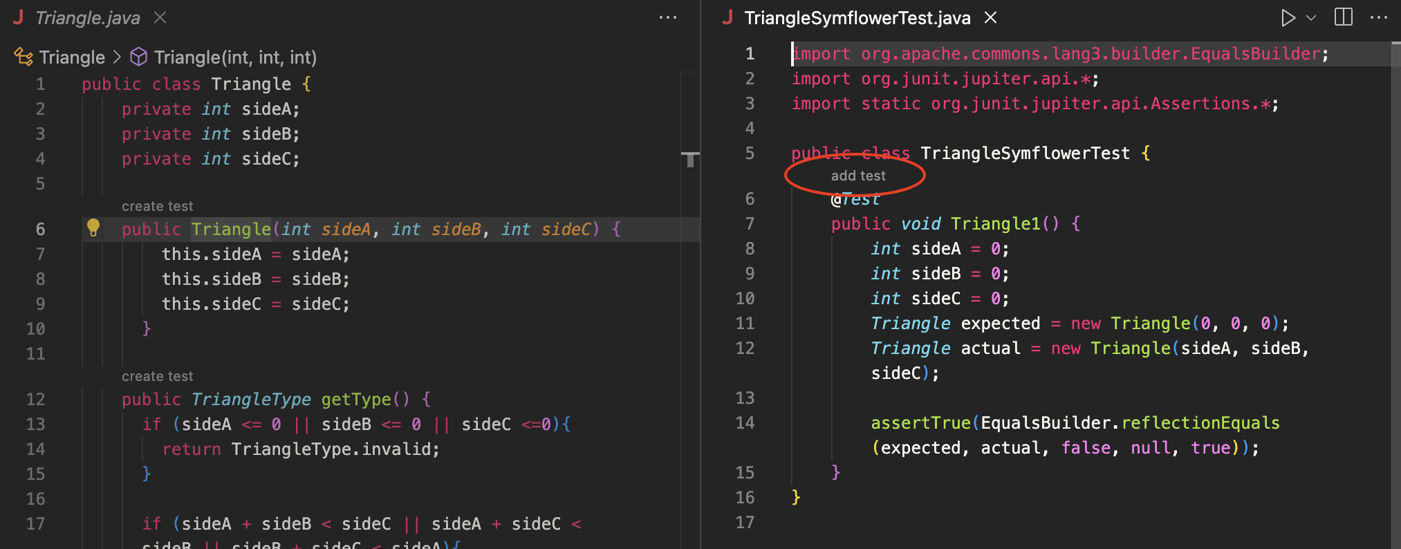 Use the &quot;add test&quot; code lens to simply review generated tests